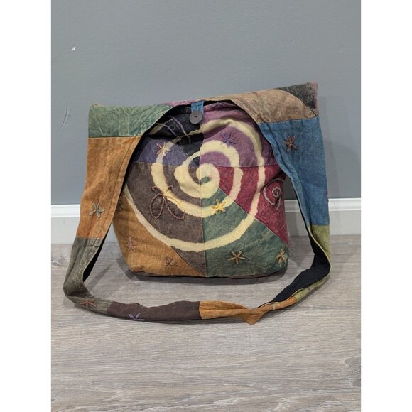 Rising International Nepal Crossbody Bag Patchwork Peace Dye Cotton Hippie Boho - Picture 1 of 16